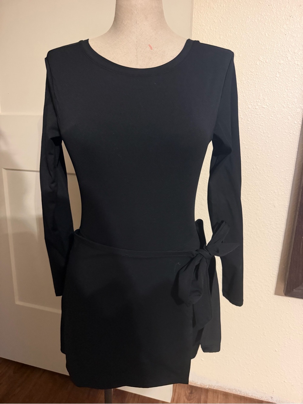 Pink Lily Black Long Sleeve Tie-Side Dress